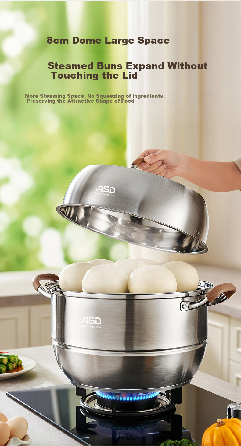 ASD Steamer Pot, Whole Pot 304 Stainless Steel Double-Layer Household Steaming And Cooking Pot, 28CM Multi-Layer Enlarged Non-Stick Steamer Q2 8