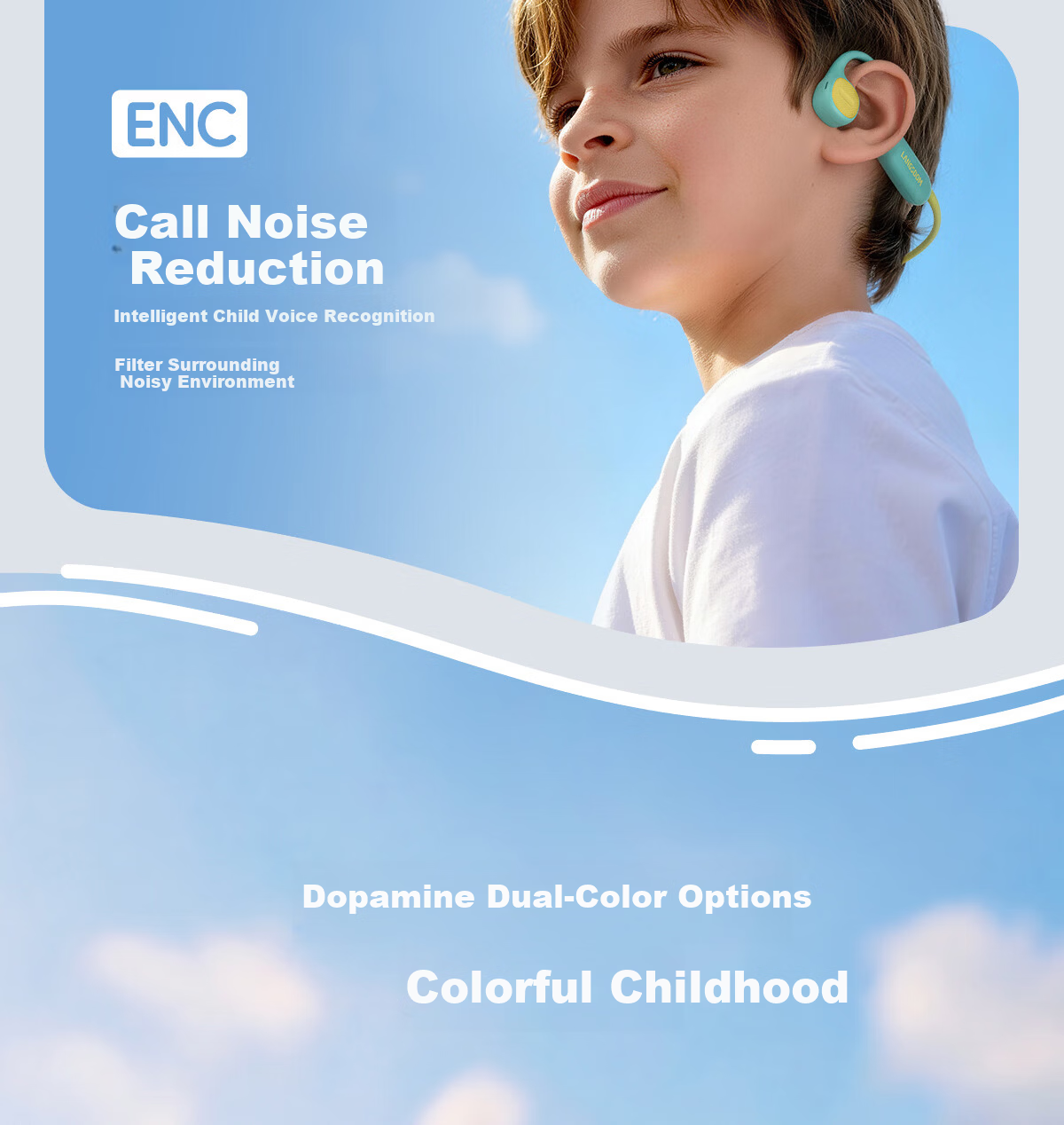 Langston AirKids Bone Conduction Bluetooth Earphones for Kids and Adults, Sports Running Earbuds, Non-In-Ear, Hearing Protection, Student Online Class, Compatible with Apple, Green Elf 22