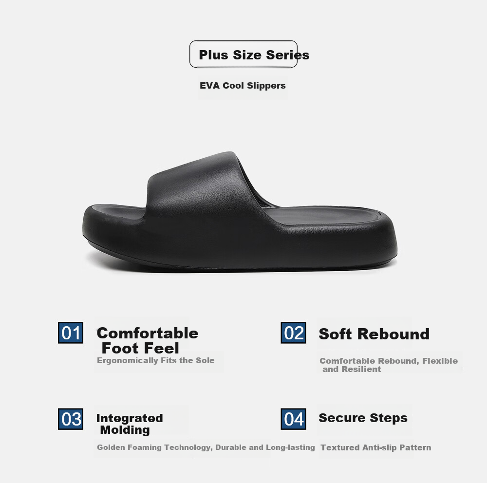 Biggator Plus Size Men's Non-Slip EVA Home Slippers 5051 Extra Large Thick Sole Summer Black 44-45 5
