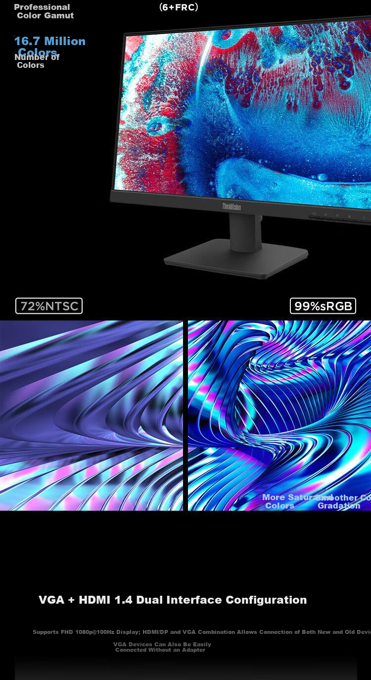 Lenovo 21.5-inch Monitor Home Business Office External Display Low Blue Light Eye Protection Narrow Bezel 100Hz IPS Technology S22-4e 6