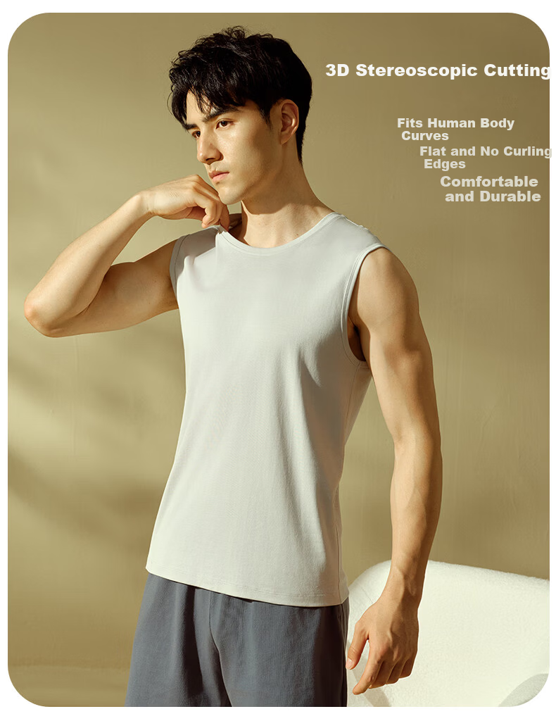 Yiershuang Premium 120-Count Long-Staple Cotton 100% Pure Cotton Men's Vest Sleeveless Wide Shoulder Base Shirt for Spring and Summer Home Wear 4