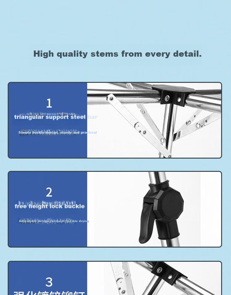 Baoyouni Stainless Steel Floor Clothes Drying Rack, No Installation, Foldable Indoor Outdoor Mobile Garment Rack for Hanging Clothes and Quilts 5