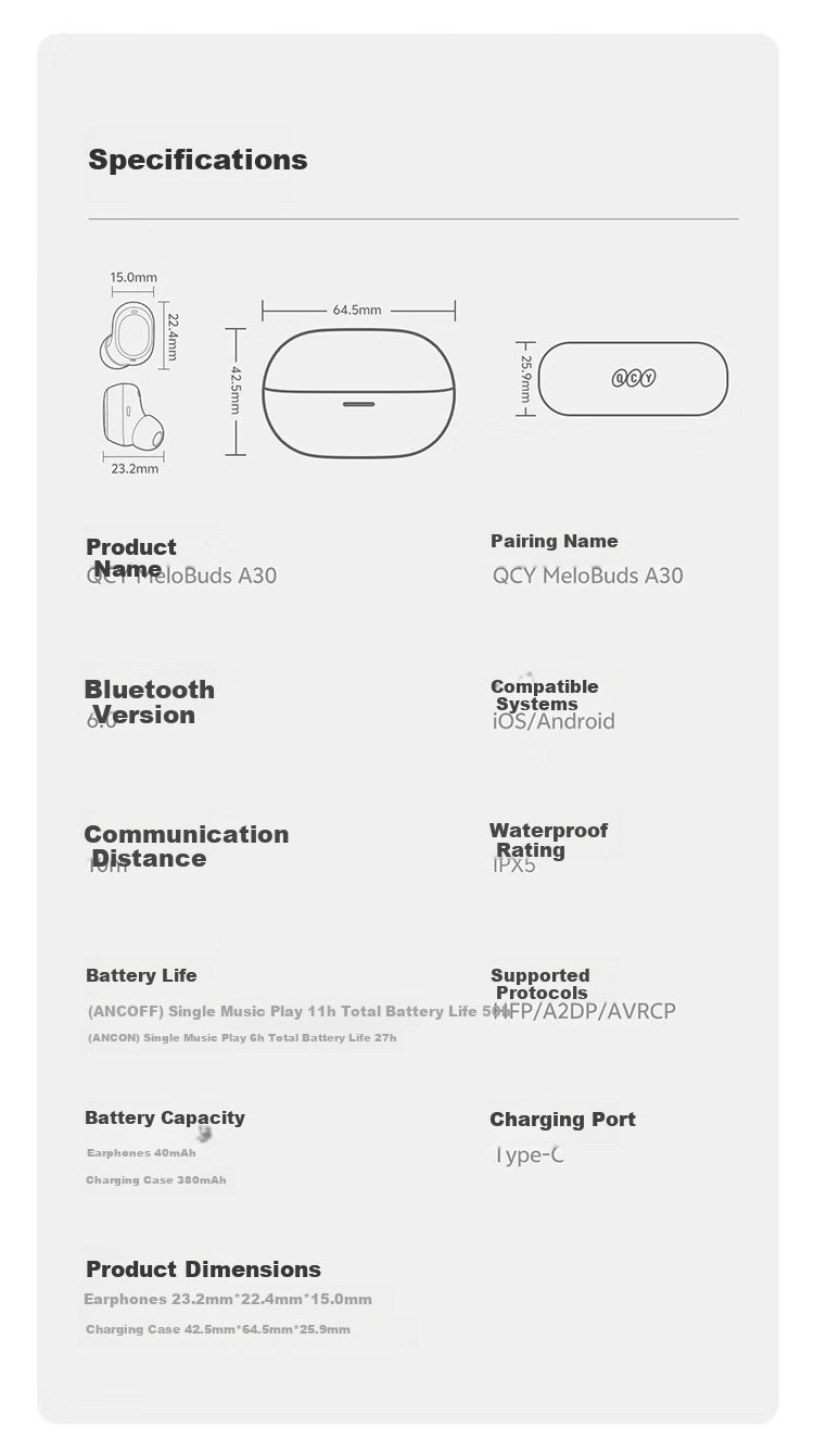 QCY [Major New Product] A30 Wireless Bluetooth Bean-Shaped In-Ear Active Noise Cancelling -60dB Sports Earphones with Adaptive Wind Noise Reduction, Call Noise Cancellation, Long Battery Life, Desert Gold 17