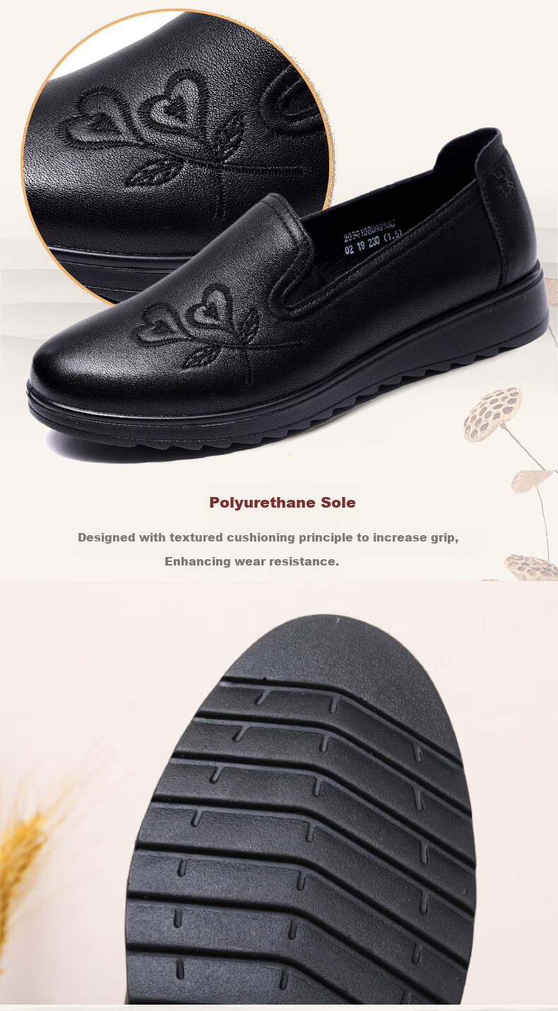 SPIDER KING Women's Shoes Middle-aged and Elderly Mom Shoes Flat Casual Soft Sole Single Shoes Fashion Small Leather Shoes 09255 Black 35 6