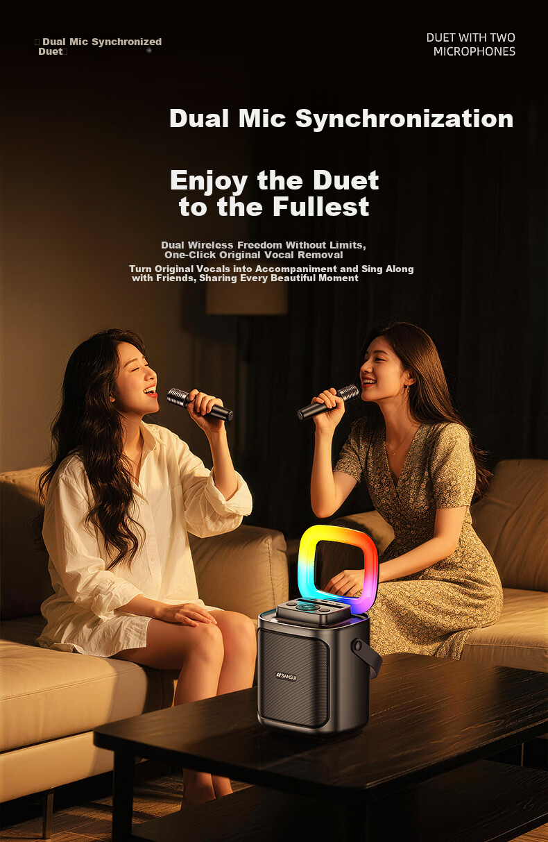 SANSUI Portable Microphone KTV Speaker All-in-One Wireless Bluetooth Outdoor Karaoke Amplifier Home KTV V63 Single Microphone Version 5