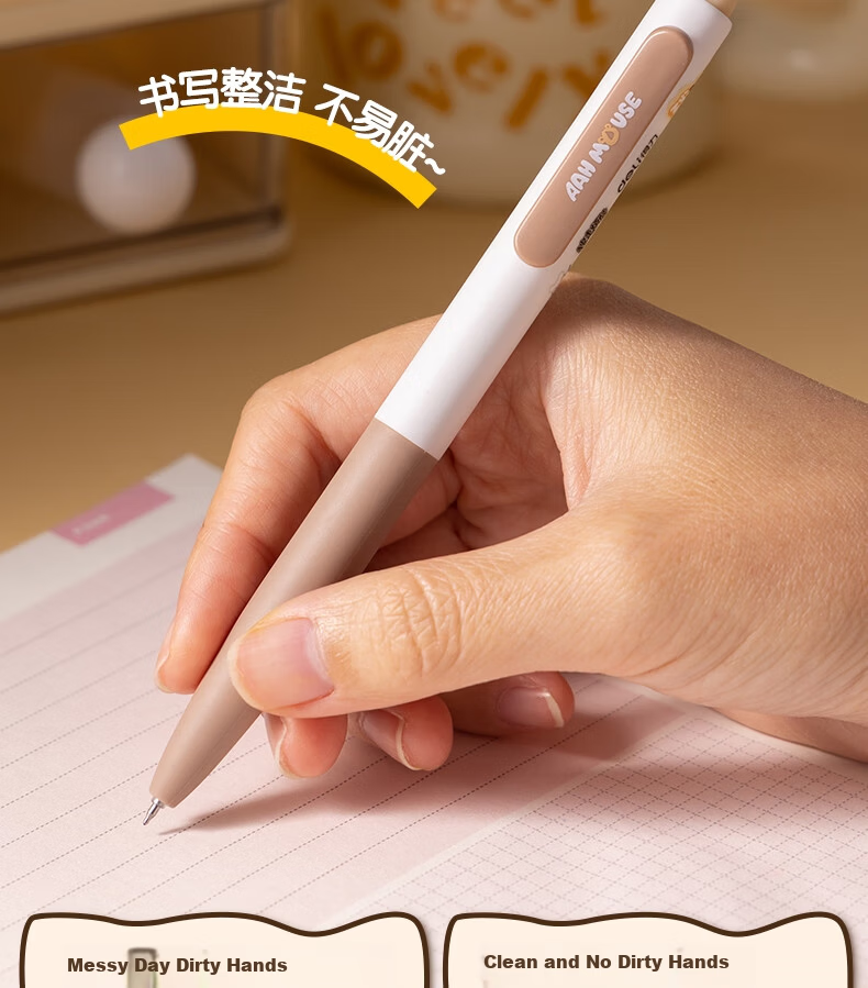 Deli Scream Mouse Retractable Gel Pen Set (1 Pen + 2 Refills) 0.5mm Dual Ballpoint ST Tip Quick-Dry Student Exam Pen S198-A 4