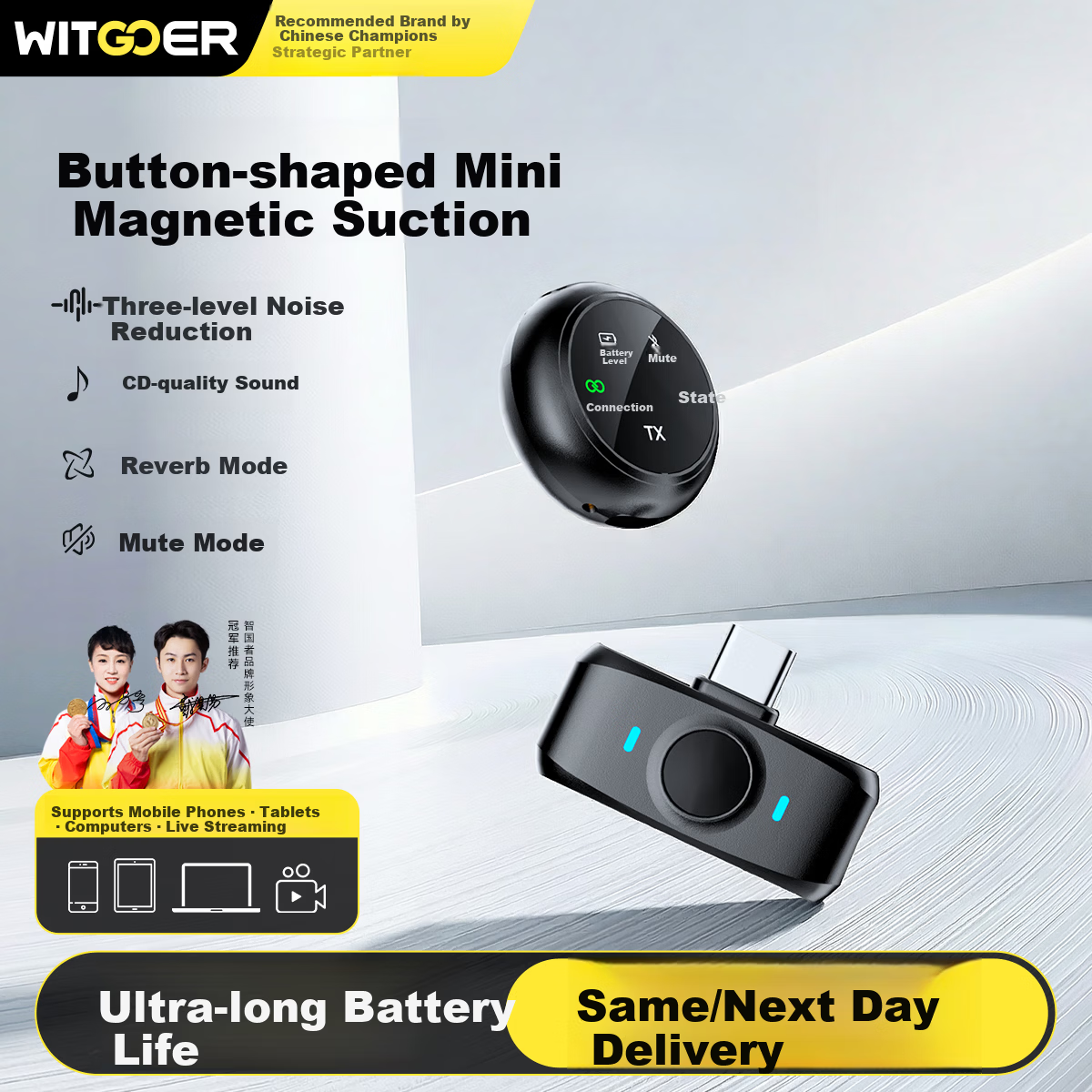 Zhiguozhe Wireless Lavalier Microphone with Triple Noise Reduction and Reverberation, Live Streaming Kit for Hosts, Dual-Device Connection, Video Recording, Mobile Short Video Voice-Over Equipment