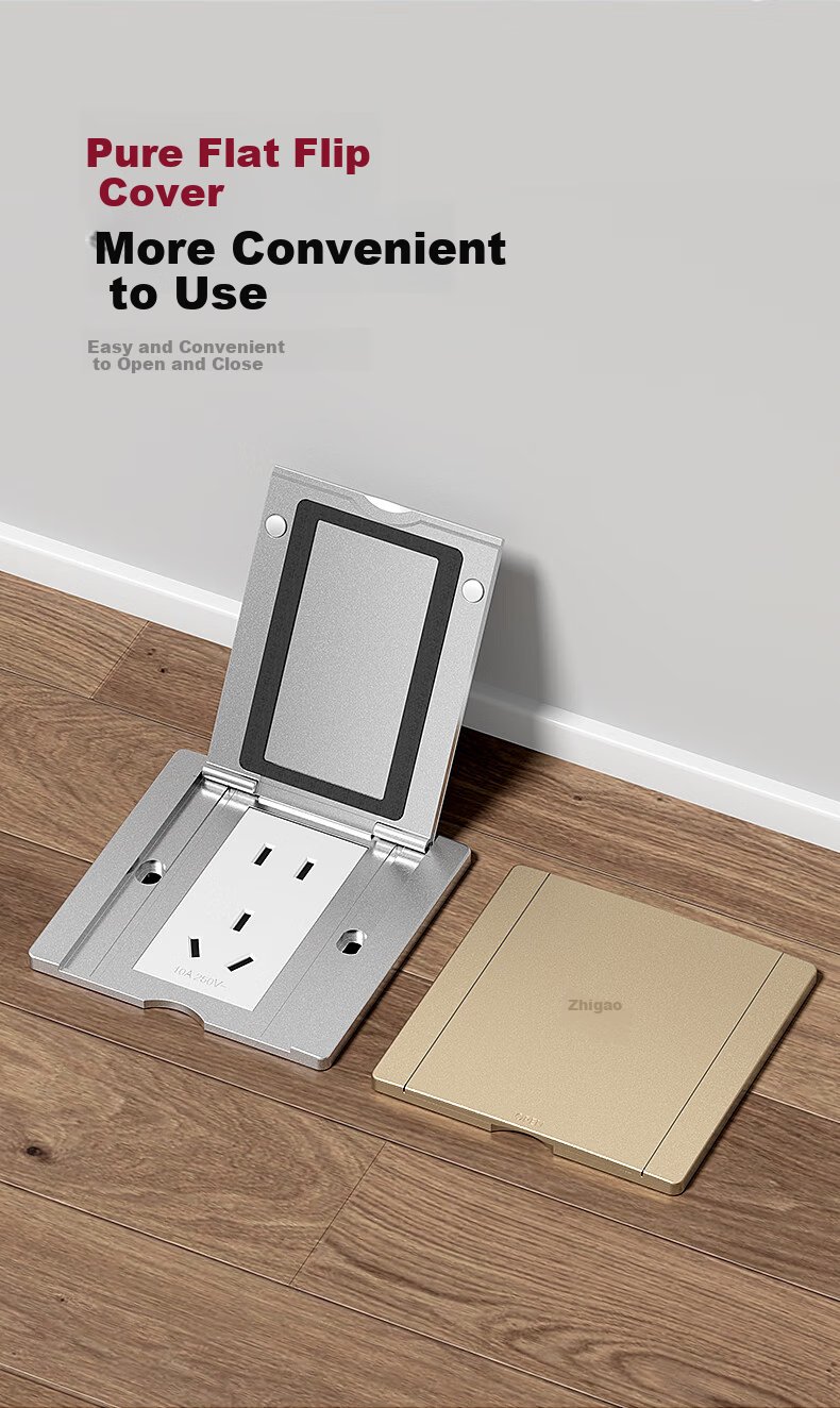 CHIGO Model 86 Concealed Embedded Ultra-thin Flush Waterproof Floor Socket Cover Multifunctional Stainless Steel 5-Hole Floor Socket Silver 9