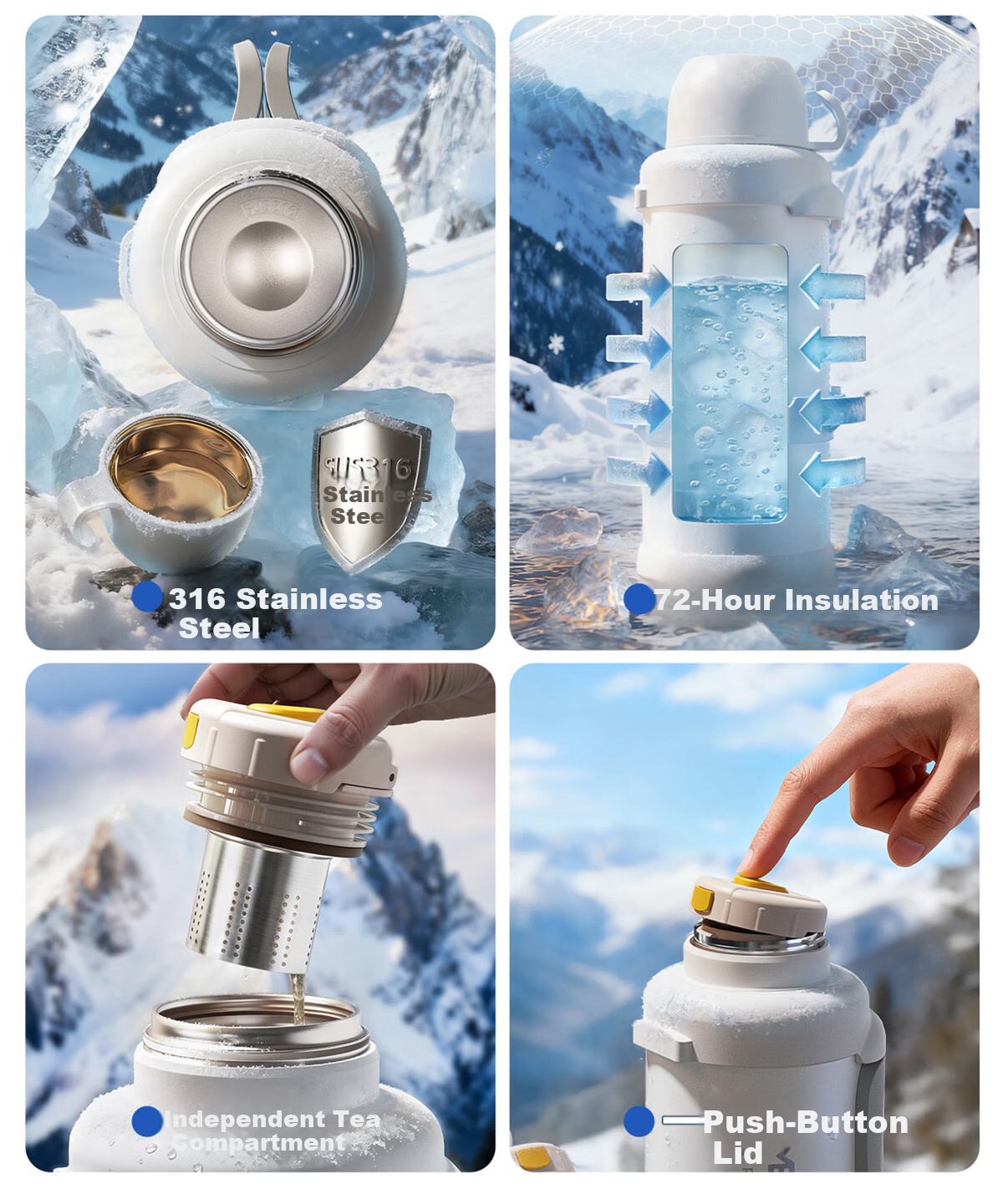 NRMEi Insulated Thermos Large Capacity 316 Stainless Steel Portable Car Outdoor Travel 72-Hour Long-Lasting Vacuum Flask 3