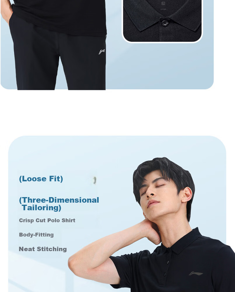 LI-NING Men's Polo Shirt Short Sleeve 2026 Summer New Cotton Breathable High-End Men's T-Shirt Sportswear 7
