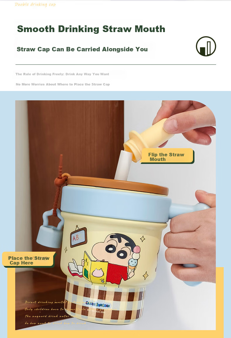 Crayon Shin-chan Girls Stainless Steel Insulated Straw Tumbler Large Capacity Water Bottle 10