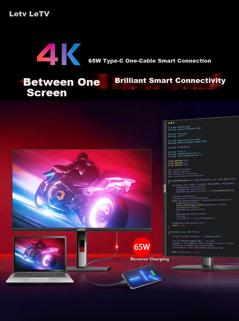 LeTV 27-inch 4K UHD IPS Monitor with Type-C 65W, Rotatable and Height Adjustable, USB Port, 8-bit Professional Design Office Display 1