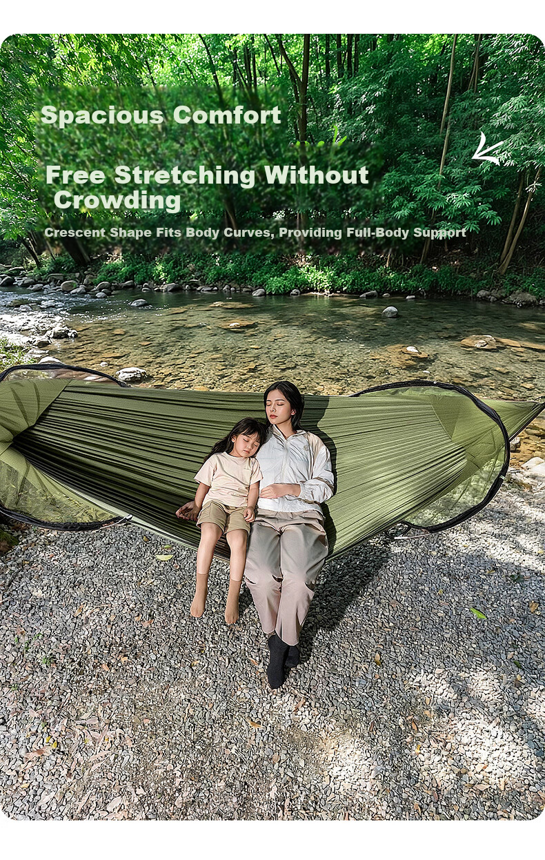 JEEP Mosquito-Proof Hammock Outdoor Adult Anti-Tip Indoor Children's Cradle Swing Tent with Thickened Ropes Military Green 11