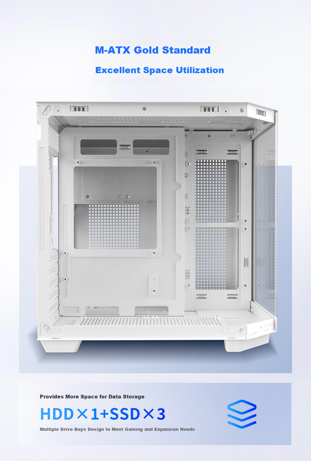 SAHARA Space Capsule 6 Seaview White Gaming Office Desktop PC Case with Side Window, Triple Glass Support, MATX, 240mm Water Cooling, 7 Fan Slots 7