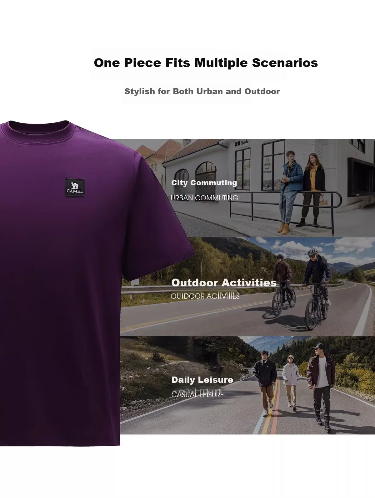 CAMEL Outdoor T-Shirt 26 Spring Summer Unisex Three-Protection Cotton Breathable Stretch Oil-Resistant Water-Repellent Top A36BAXN091 8