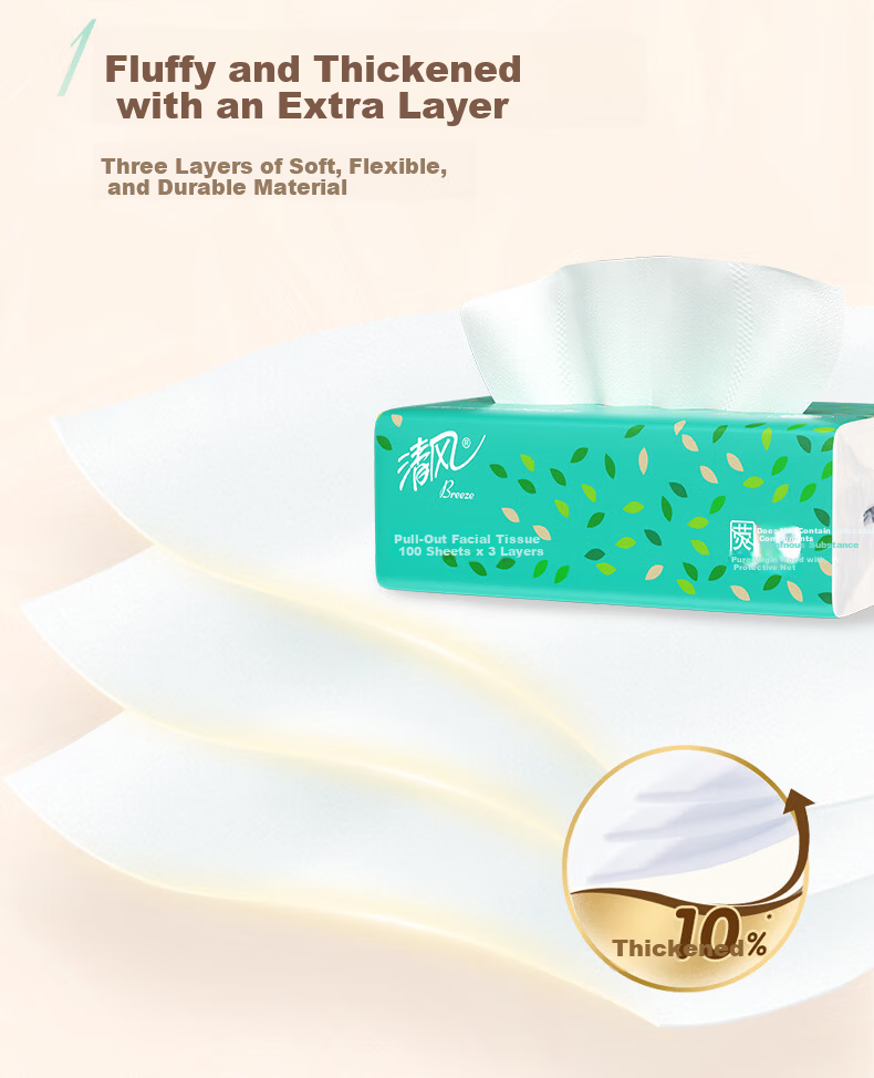 Qingfeng Household Facial Tissue 3-Ply 100 Sheets * 20 Packs Skin-Friendly Soft Virgin Wood Pulp Paper Towels ARC0SAY 5