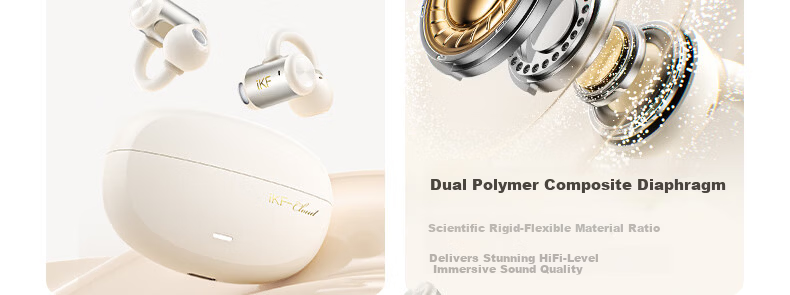IKF Zhaoyue Clip-on Bluetooth Earphones Wireless Open Bone Conduction Non-In-Ear Zero Sensation Cushion Ultra-Long Battery Life Sports for Huawei Apple Yunyan White 8