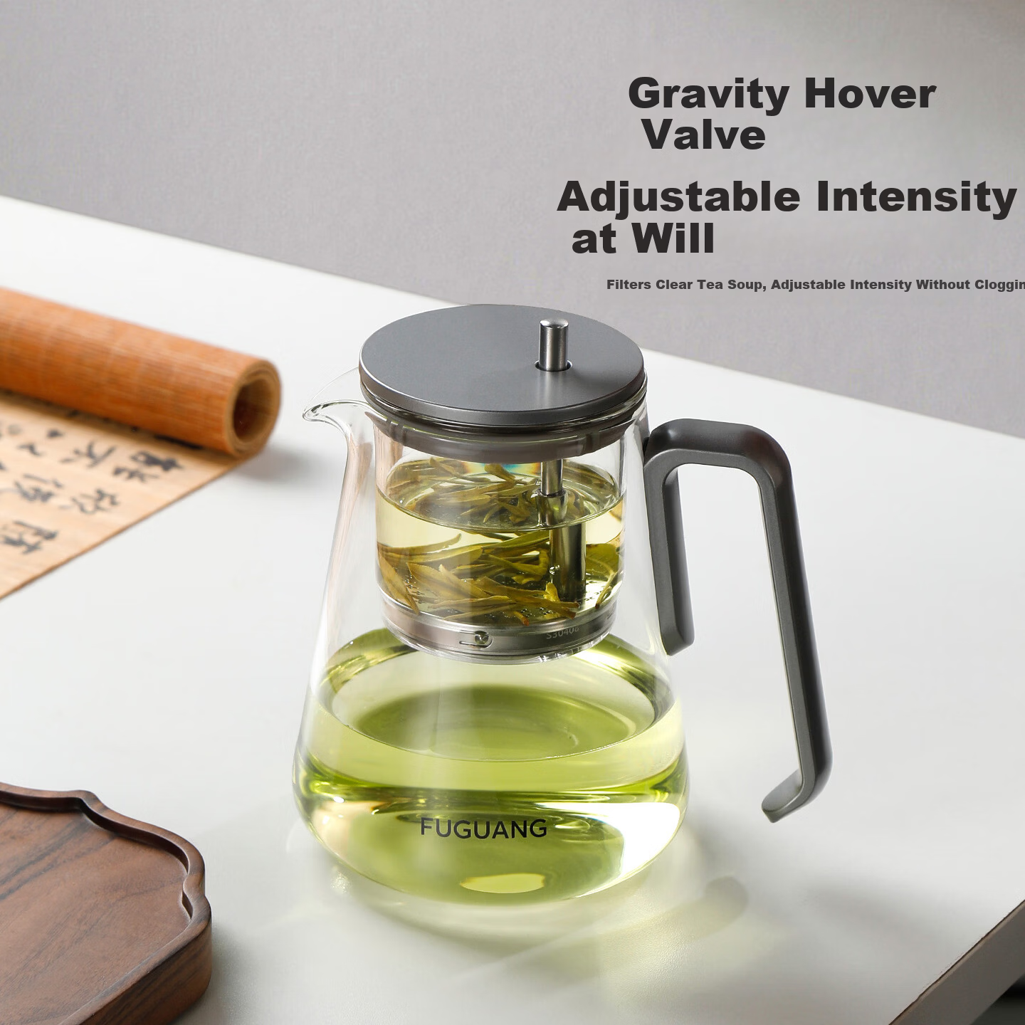 Fuguang Glass Tea Pot with Tea Infuser, Large Capacity Tea Brewing Cup