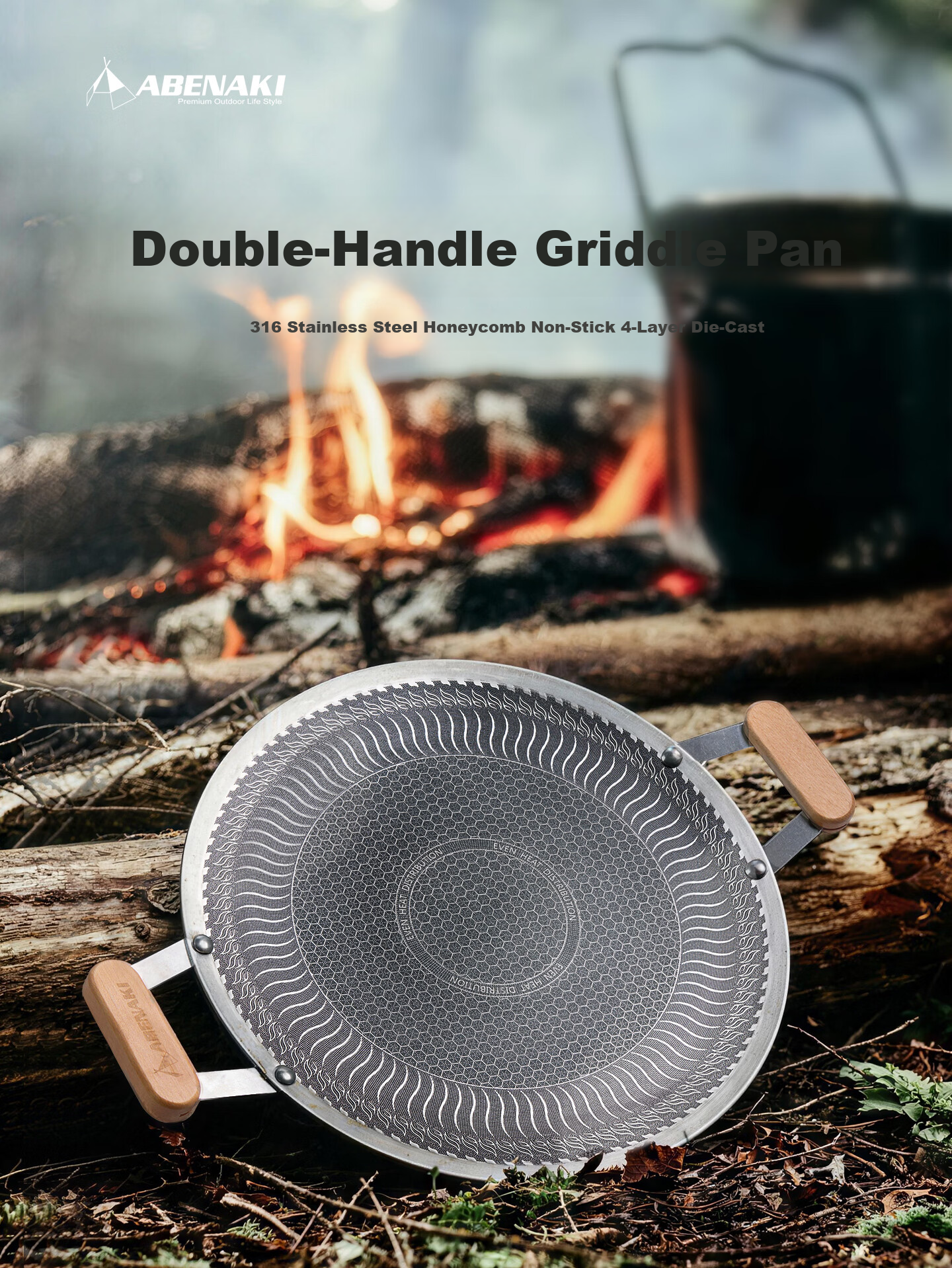 ABENAKI Non-Stick BBQ Grill Pan for Home, Outdoor Fire Pit, Tea Cooking, Compatible with Gas and Induction Stoves 1
