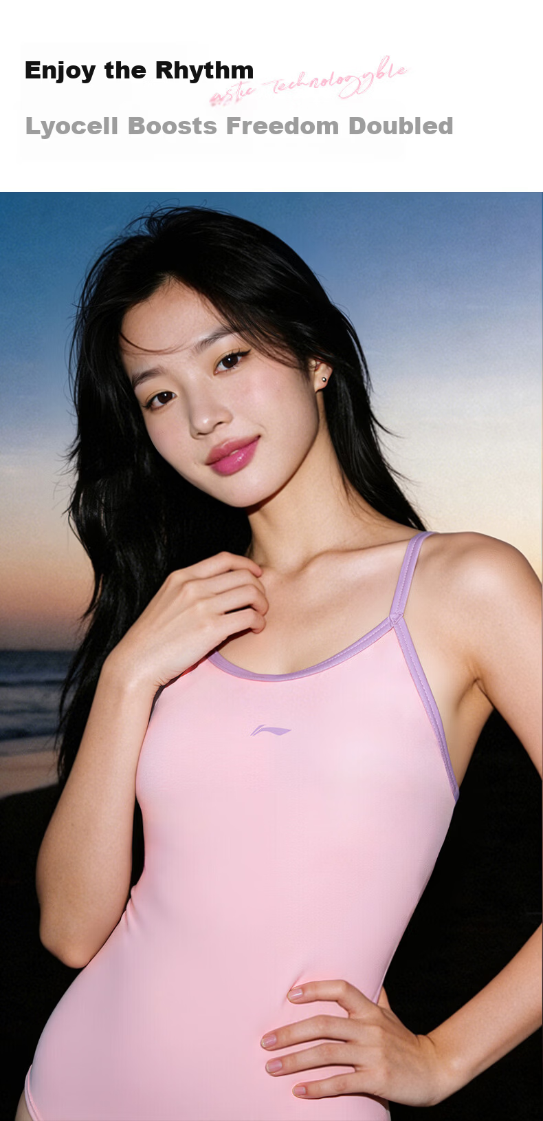 LI-NING Women's Premium 2026 New One-Piece Triangle Swimsuit Comfortable Swimwear 0851 Purple XL 3