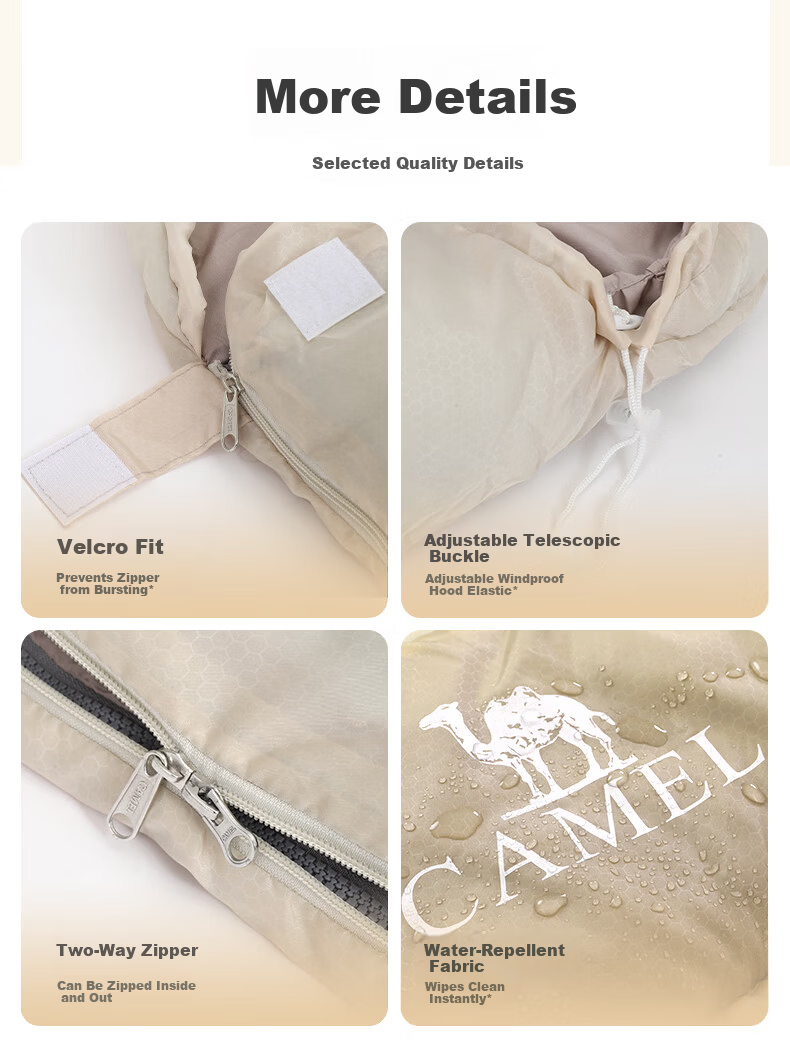 CAMEL Outdoor Sleeping Bag Camping Adult Thickened Warm Cold-Resistant Four-Season Universal Men's Winter Honey Peach Color 3009 11
