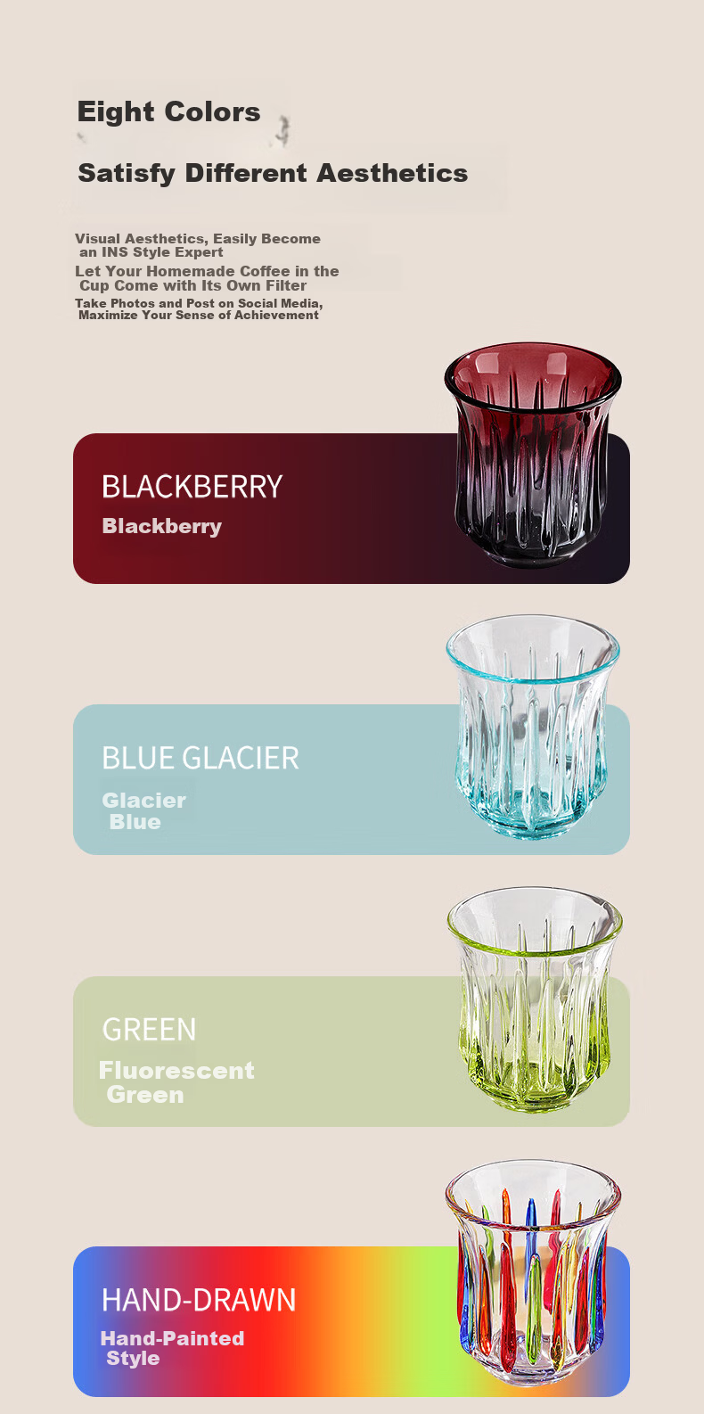 Bincoo Hand Brewed Coffee Glass Vintage Dirty Coffee Cup Australian White Cup Espresso Cup - Transparent 240ml 10