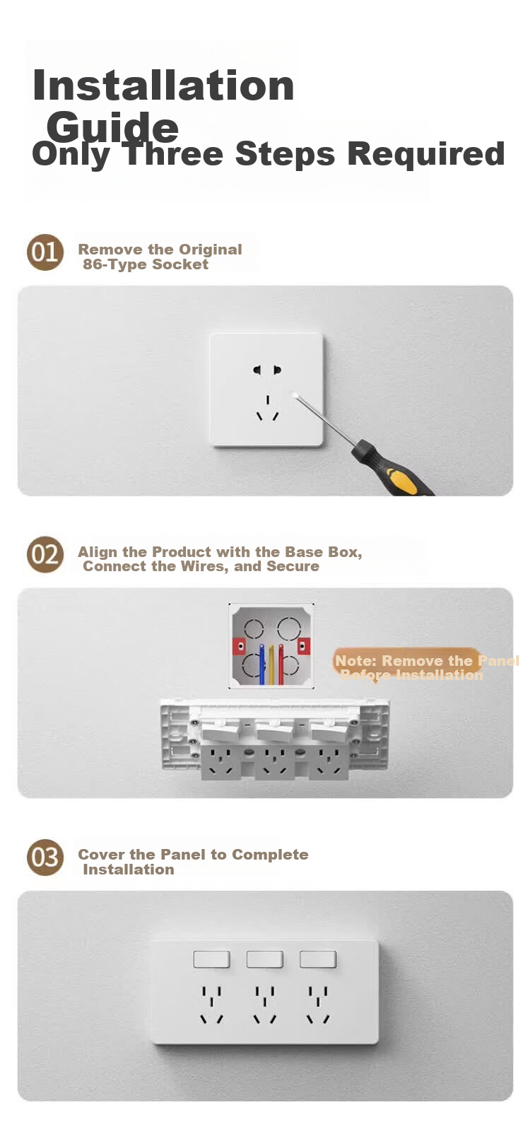 AUX Extension Power Strip with Cord Multi-Functional Bedroom Wall Mount Expansion Socket Kitchen Power Outlet Gray 13