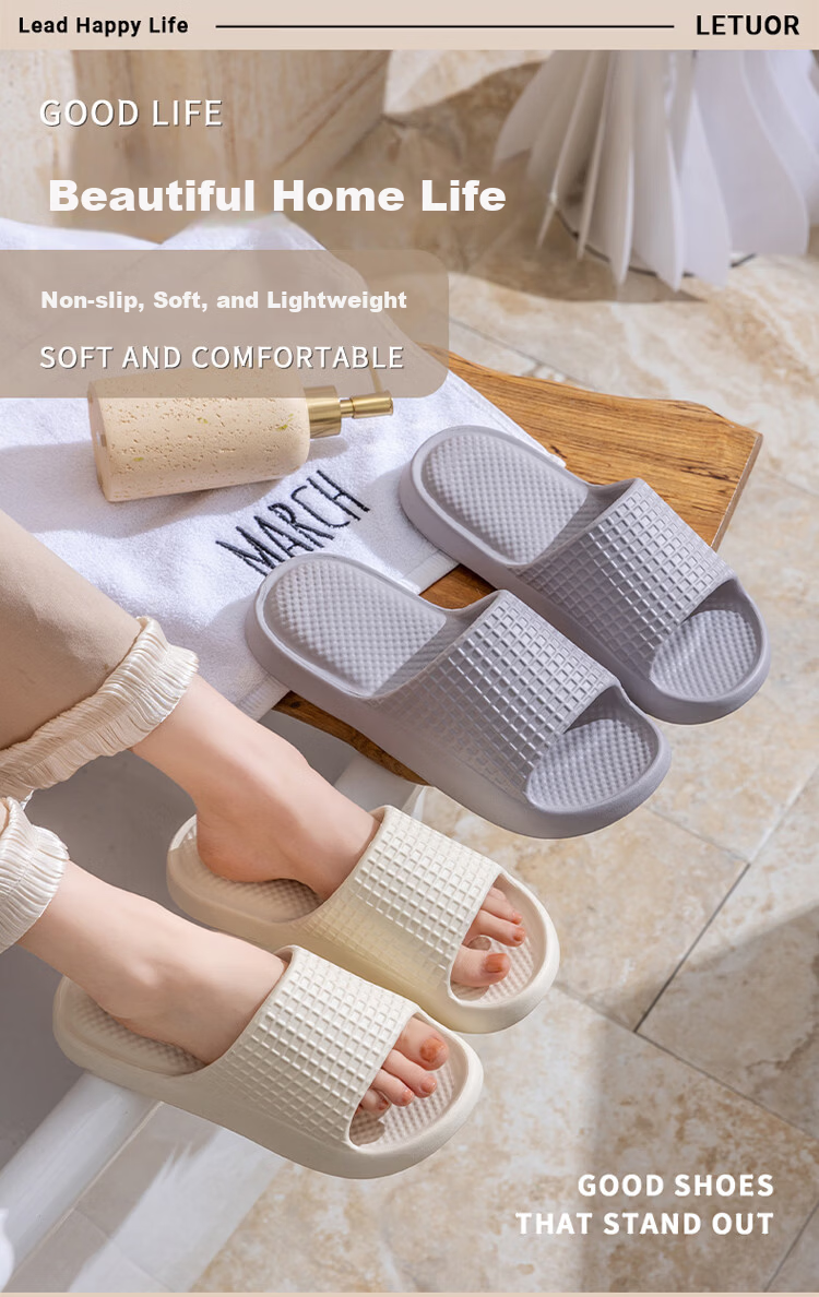 LeTuo Summer Women's Indoor EVA Soft Sole Bathroom Non-Slip Home Slippers Couple Flip Flops Men 1