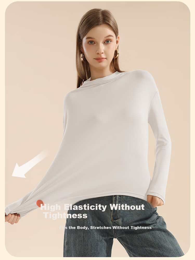 MiiOW Women's Thermal Base Layer Long Sleeve Turtleneck Slim Fit Versatile Outerwear White L 9