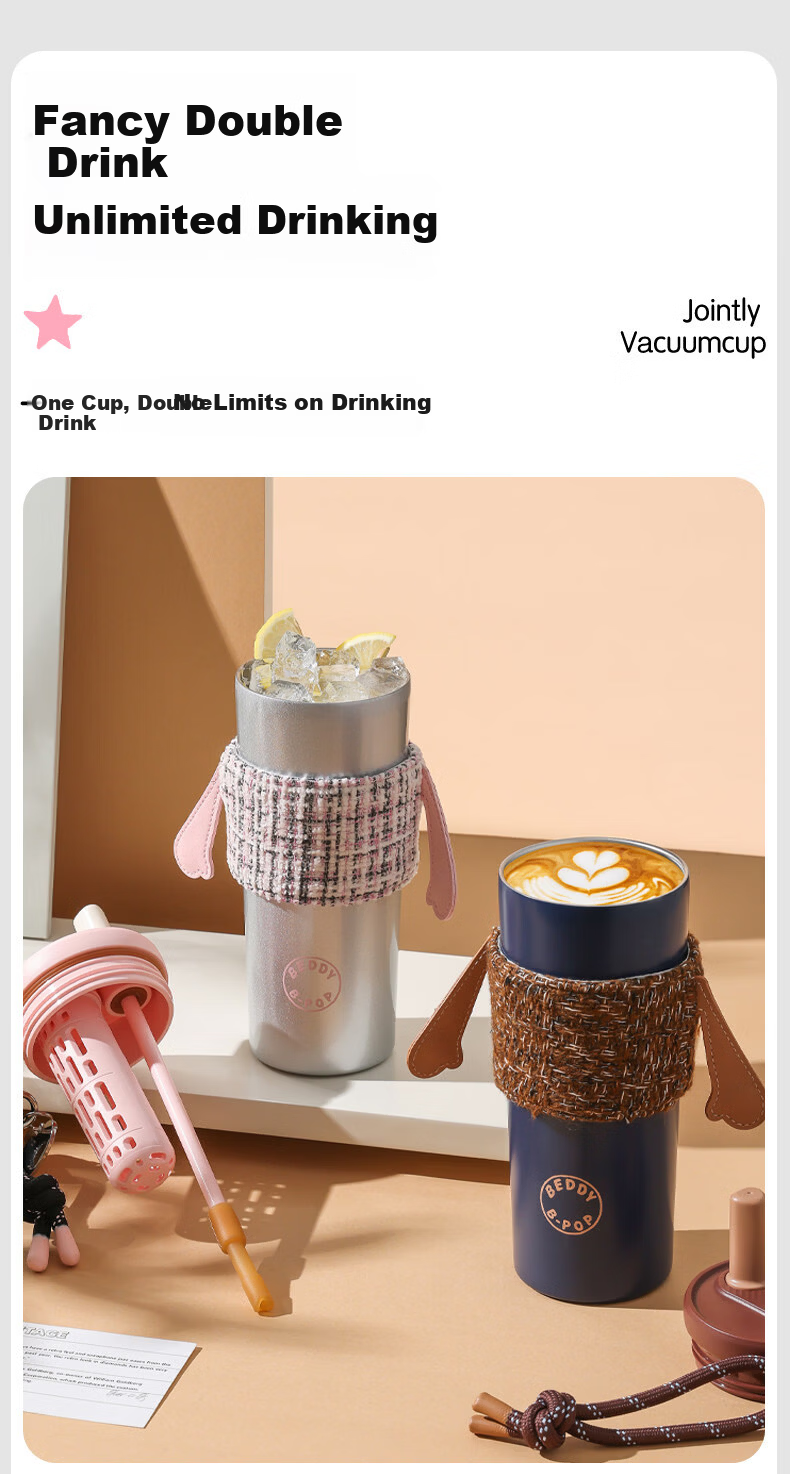 BEDDYBEAR Glowing Insulated Water Bottle for Women High-Value Portable Straw Cup Coffee Tea Student Cup 580ML Galaxy 3
