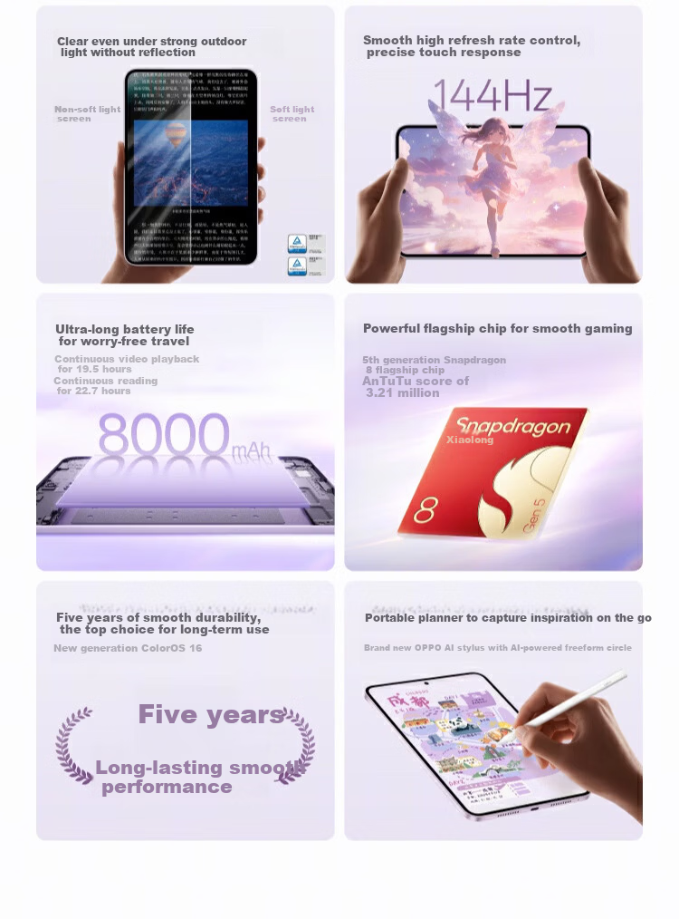 OPPO Pad Mini National Subsidy 8.8-inch Tablet 5th Gen Snapdragon 8 Flagship 12GB+512GB Mint Green Office Study Gaming Entertainment Tablet 2