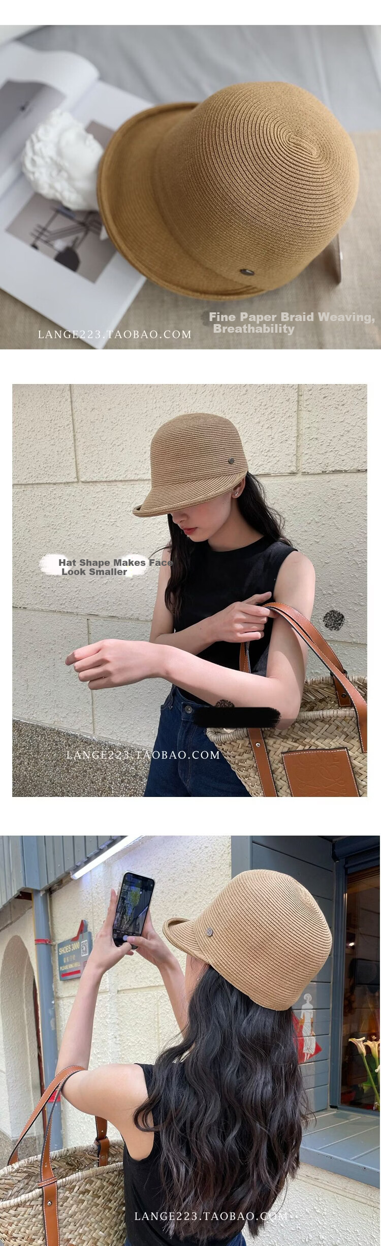Lagur Casual Straw Baseball Cap Sunshade Wide Brim Roll-up Visor Korean Style Women's Summer Thin Black 5