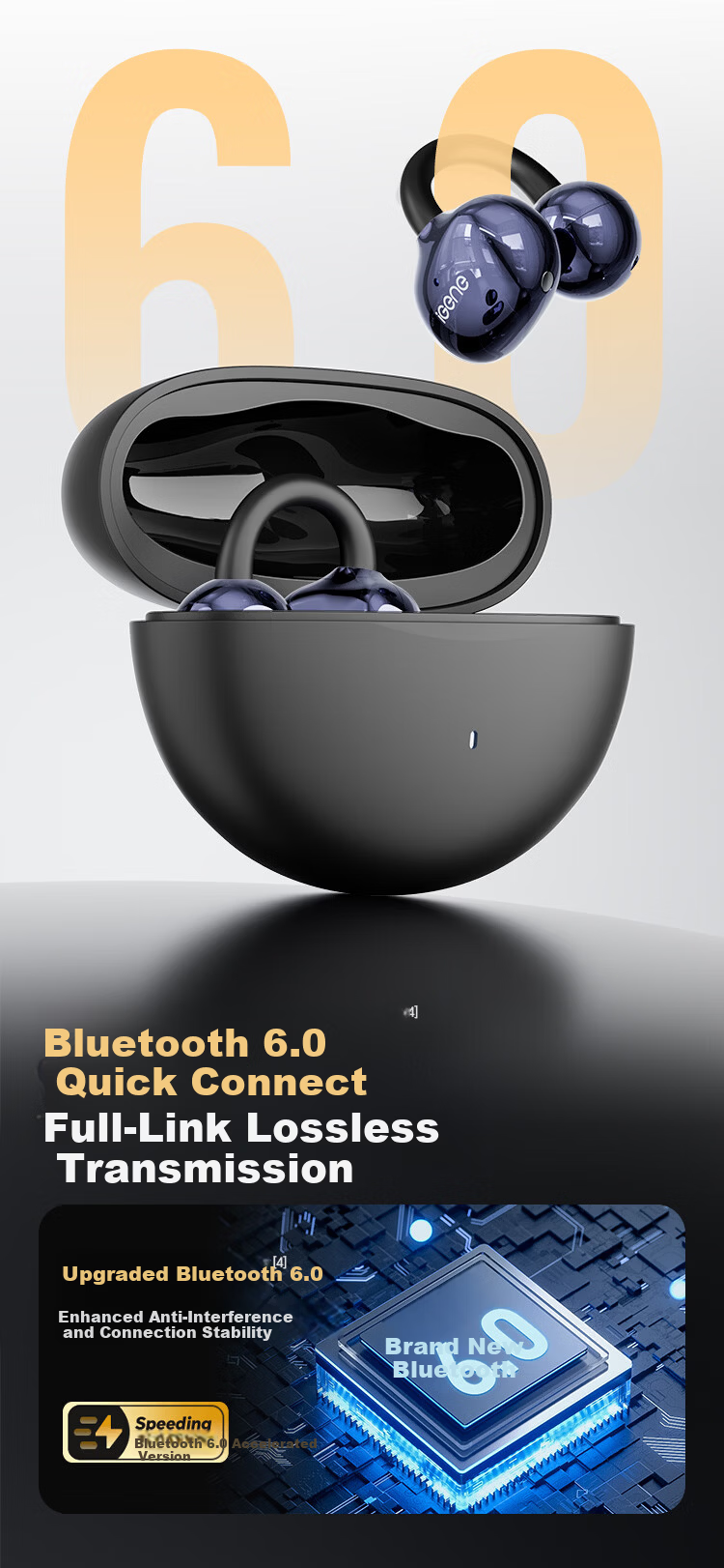 JiYin [Exquisite Fully Equipped 48 Hours] 6.0 Bluetooth Clip-On Earphones Music Sports Running Long Battery Life Open Non-In-Ear Bone Conduction Concept Ear Hook New Model Jinbang 9