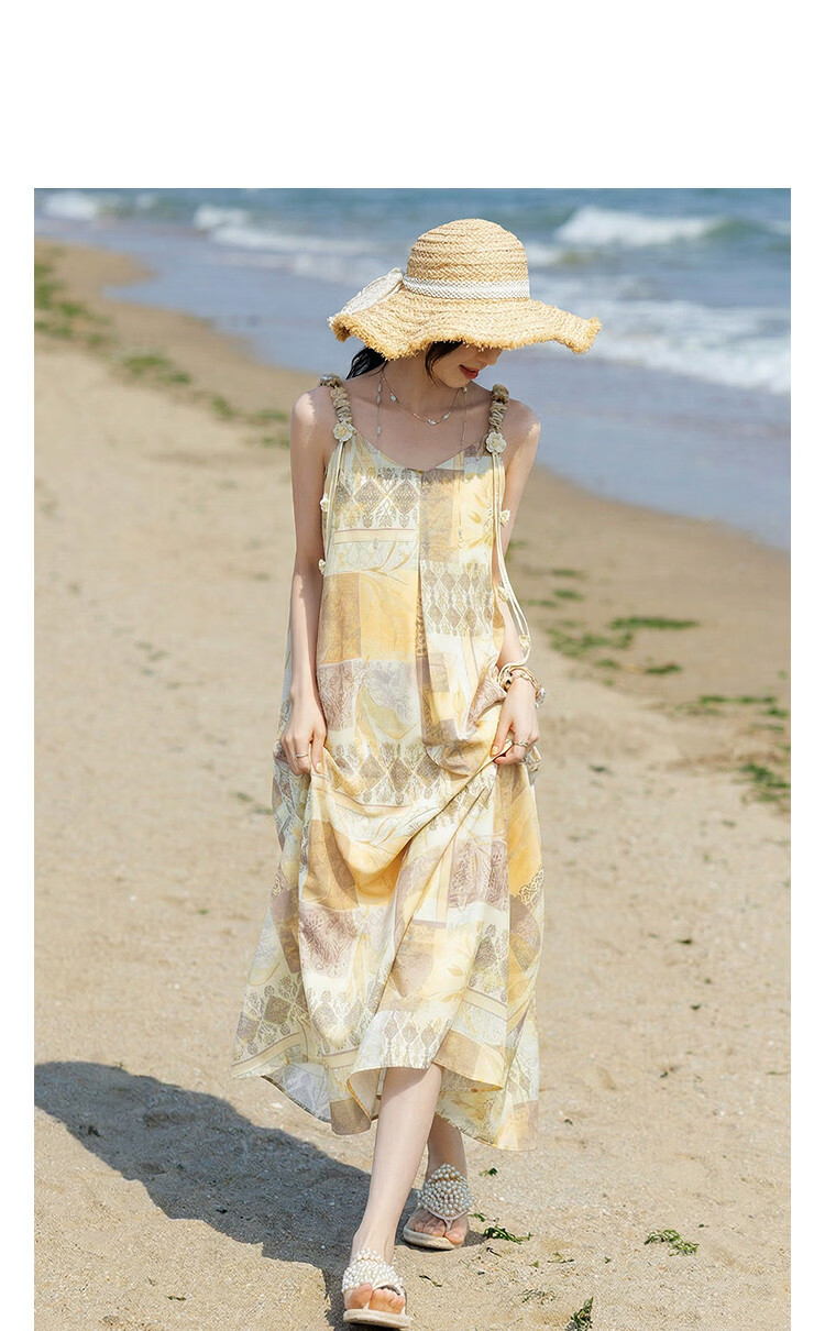 Demana Romantic City Summer Vacation Printed Rope Decor Sleeveless Slim Fit Vest Dress for Petite Women 11