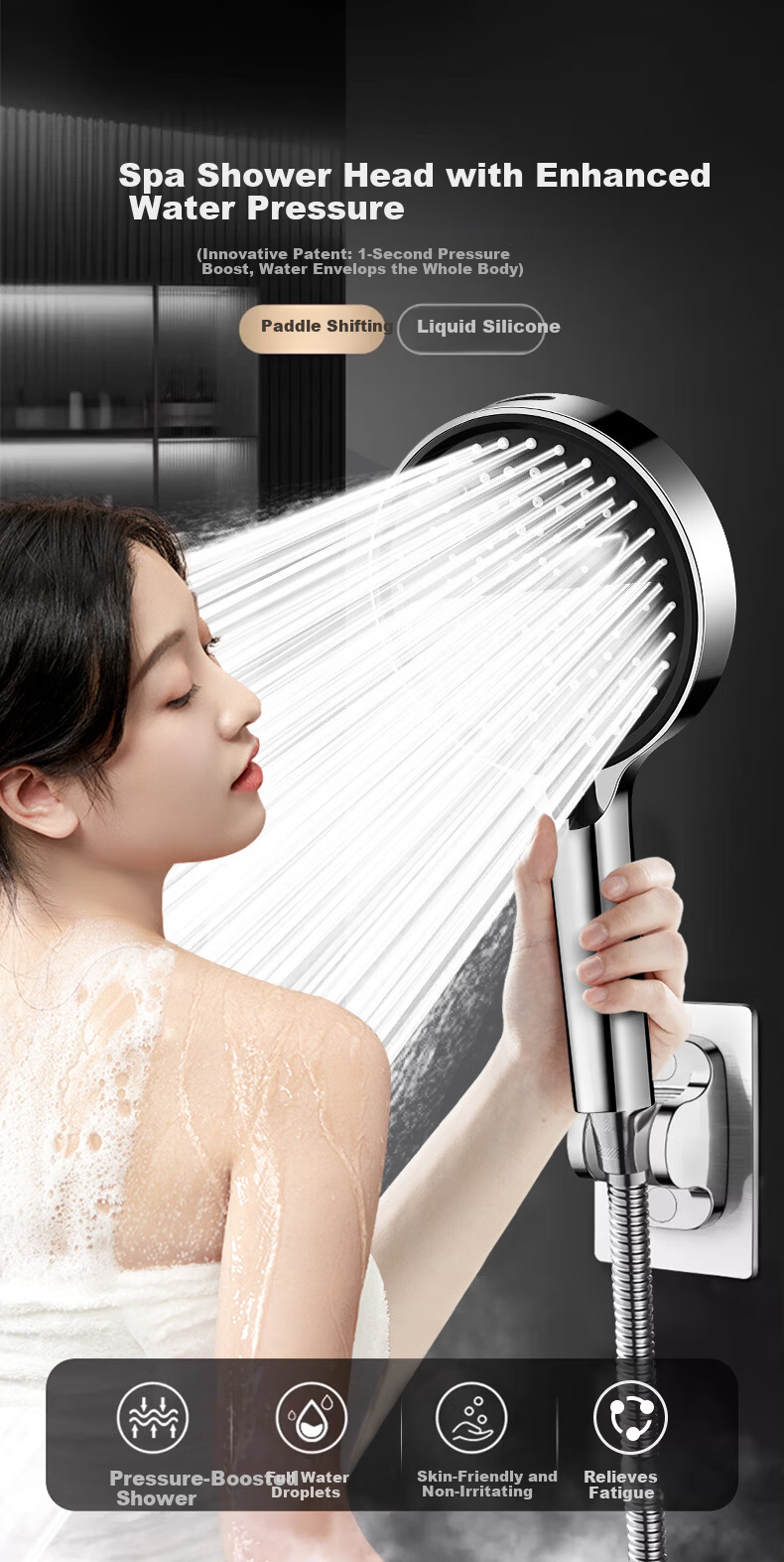 MUGE High Pressure Shower Head Powerful Water Flow Universal Single Head Handheld Bathroom Shower Sprayer 1