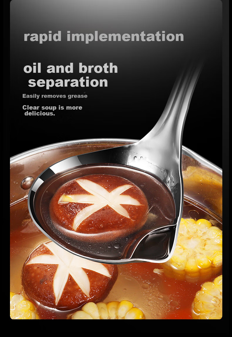 40,000 Kilometers 304 Stainless Steel Oil Separator Ladle Soup Strainer Kitchen Oil Filter Ladle Hot Pot Skimmer Oil Skimming Spoon Oil Soup Separator 5