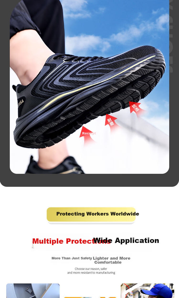 GUYISA Men's Summer Breathable Steel Toe Anti-Smash Anti-Puncture Ultra-Light Comfortable Safety Work Shoes 3050 Size 42 2