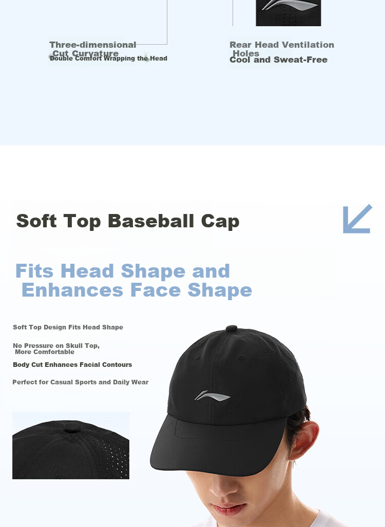 Li-Ning Unisex Sports Cap 2026 Summer Breathable Sunshade Trendy Baseball Hat Crystal Gray 3