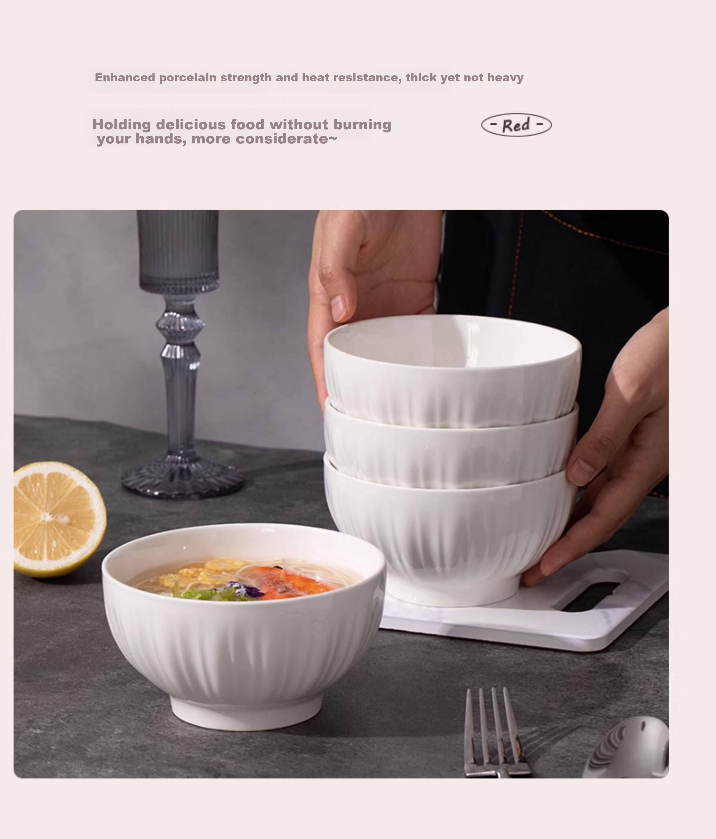 Jieyajie Ceramic Pure White Bowl Set 4.5 Inch Luxury Home Tableware 10-Piece Shengshi Pure White 6