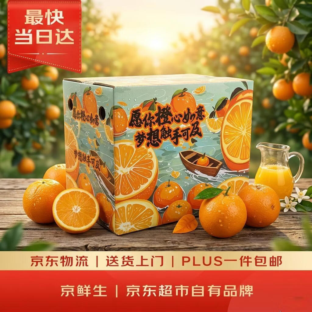 京鲜生 秭归脐橙/鲜橙 钻石果 净重8斤 单果180g起 生鲜水果礼盒