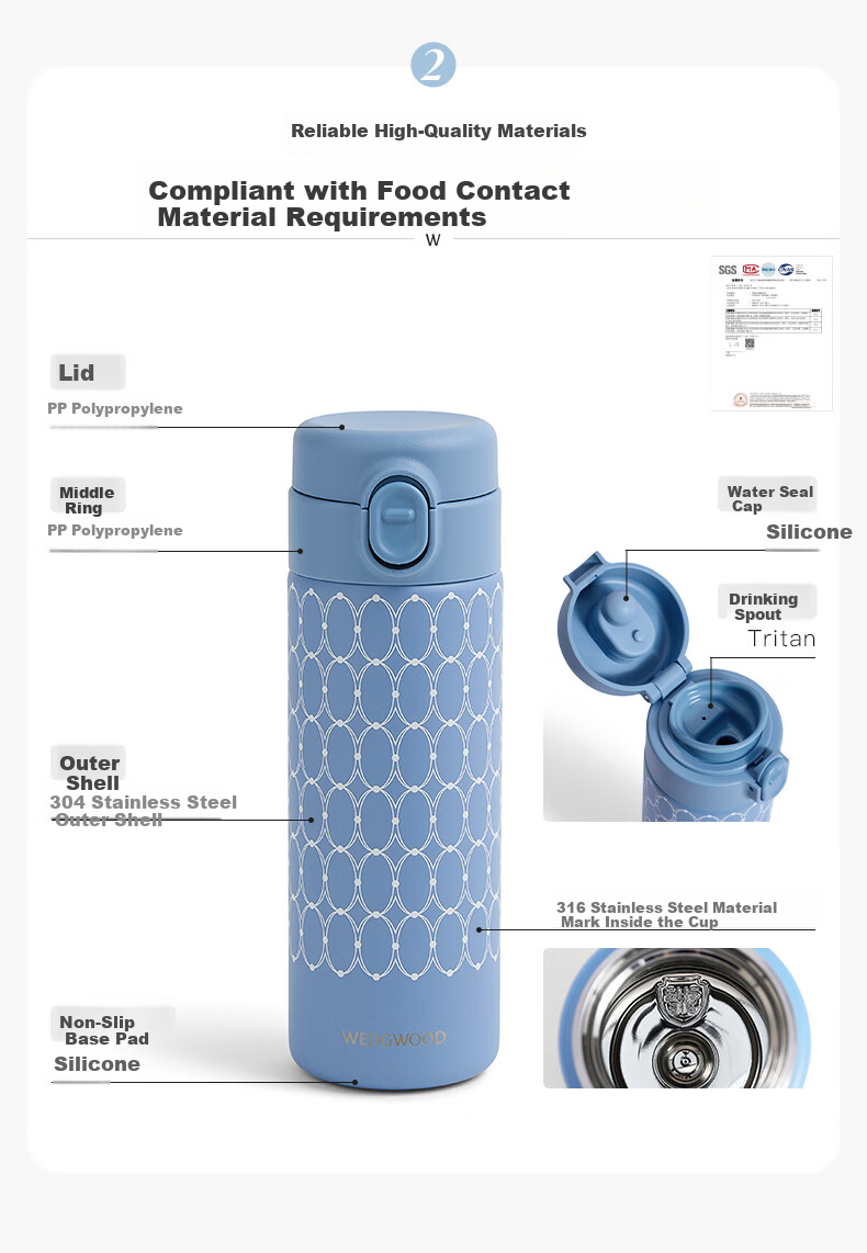 Wedgwood Gold Dust Blue Insulated Stainless Steel Travel Mug 420ml Portable Thermal Coffee Cup 6