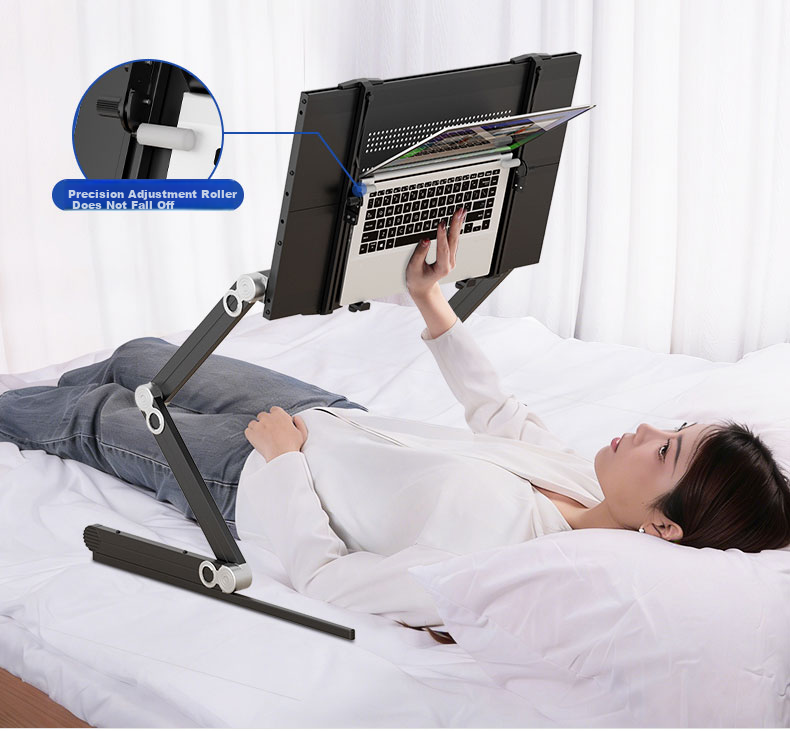 YINO Bed Laptop Table Foldable Lazy Stand Aluminum Portable Adjustable Laptop Desk Large Desktop TX Black 4
