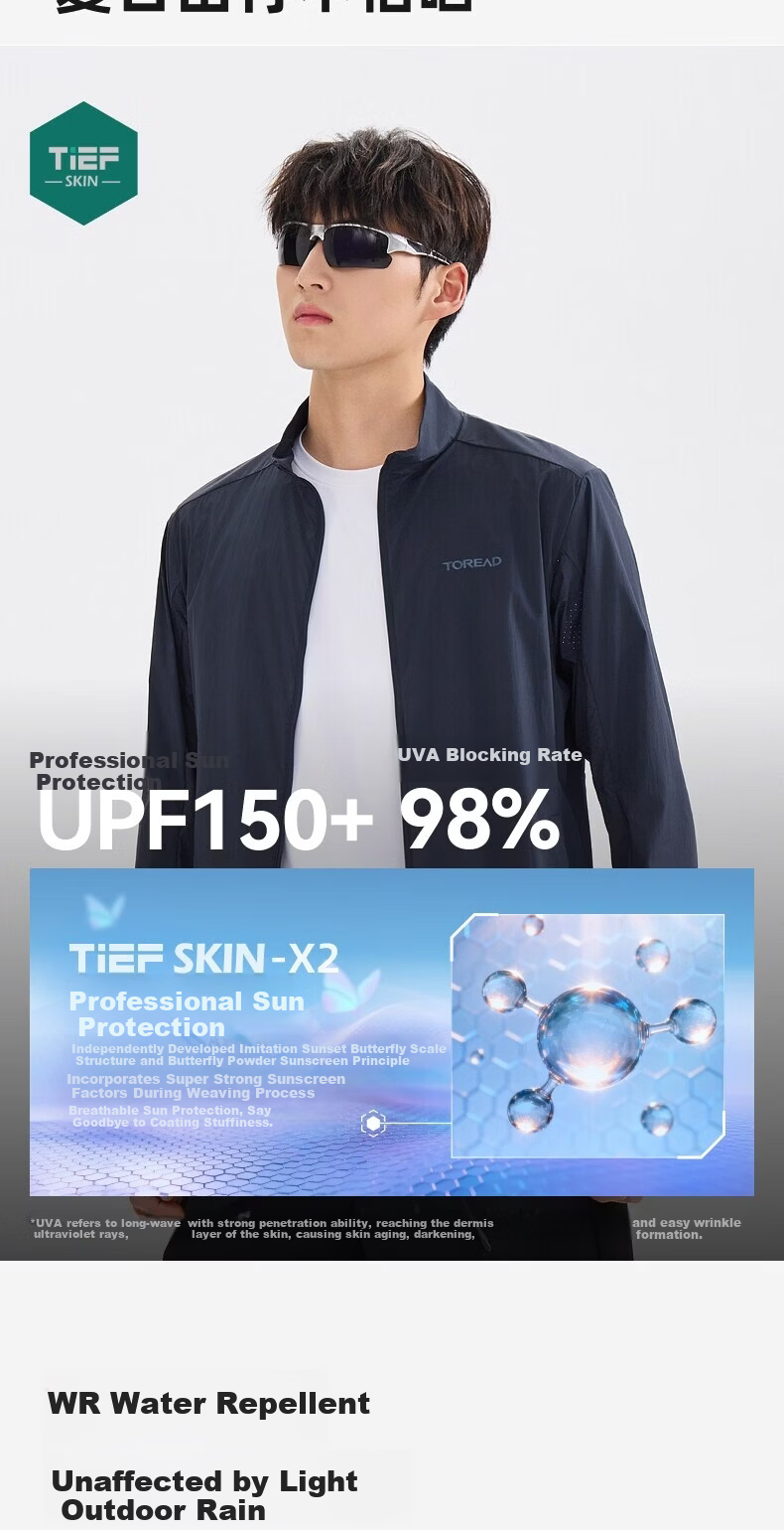 TOREAD Outdoor Sun Protection Jacket UPF50+ UV Resistant Breathable Water-Repellent Skin Jacket Black S 2