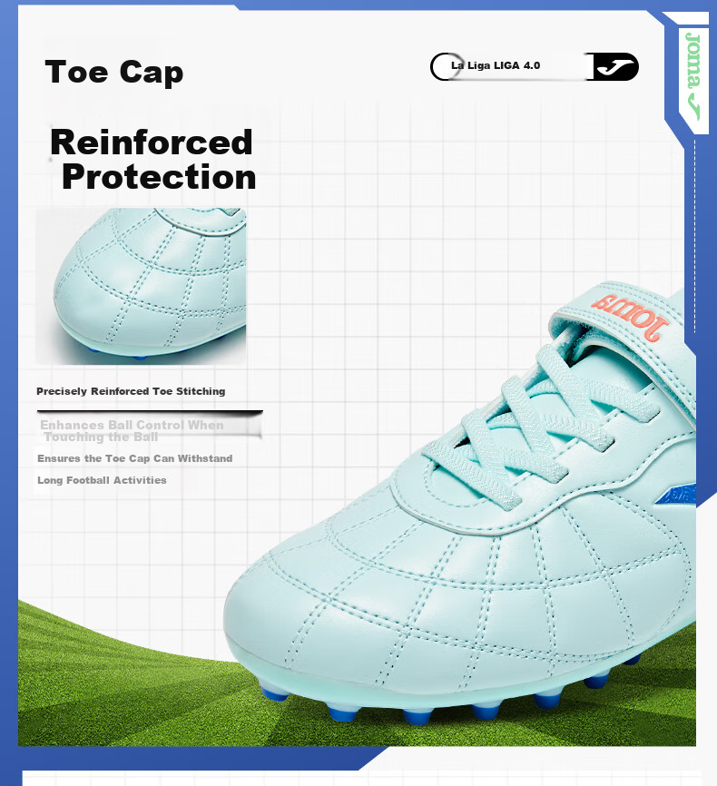 JOMA 2025 New Magic Tape Children's Soccer Shoes MG Short Studs Youth Student Training Shoes Light Blue/Dark Blue Size 36 6