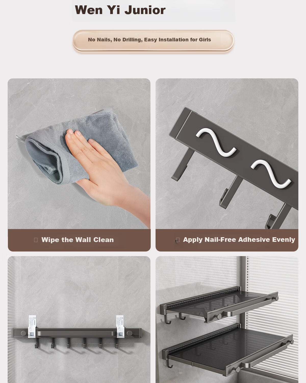 MUYA Bathroom Invisible Folding Towel Rack No-Drill Wall-Mounted Towel and Storage Rack 7