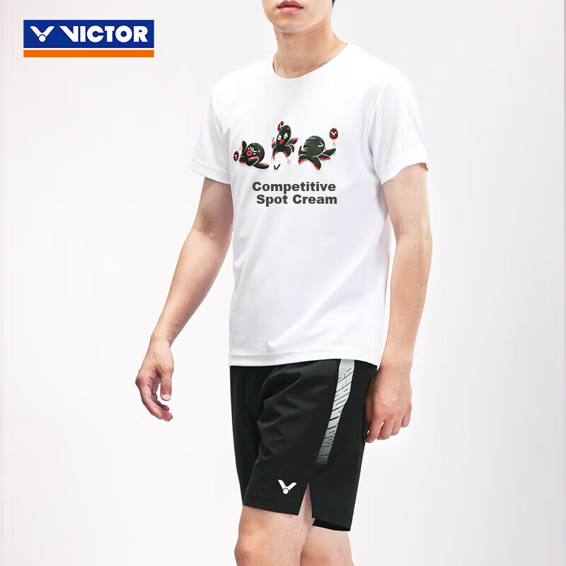 VICTOR Victory Badminton Quick-Dry Short Sleeve T-Shirt Sweat-Absorbing Breathable Training Sportswear Unisex White S