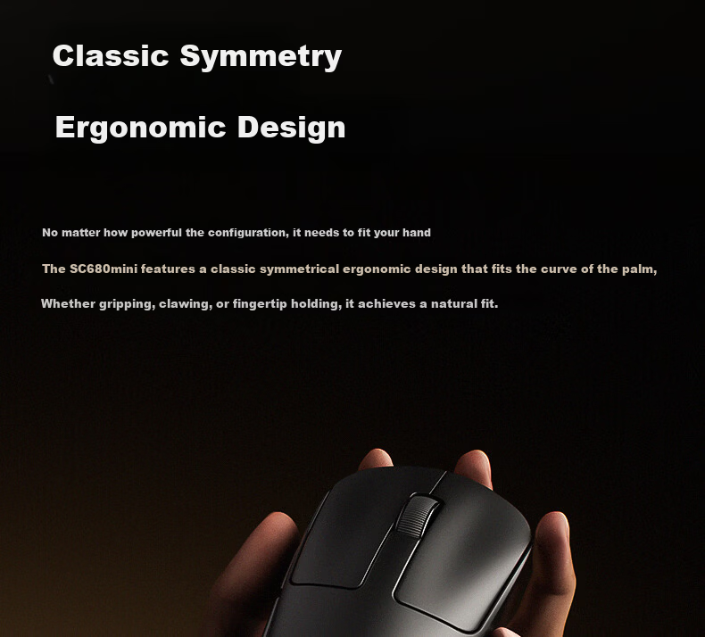 AULA SC680mini Tri-Mode Wireless Mouse 45g Lightweight Gaming Office 2.4G Wireless/Bluetooth/Wired Five-Level DPI Adjustable Ergonomic Black 6