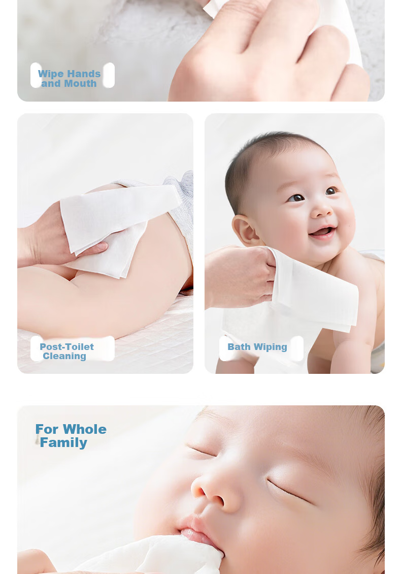 Grace Cotton Soft Wipes 100 Sheets Single Pack 100% Pure Cotton Baby Face Towels Dual-Use Dry and Wet 10
