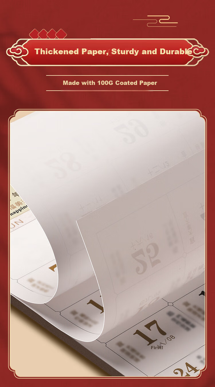 Platinum Lady 2026 Wall Calendar Home Hanging Year of the Horse Decorative Auspicious Date Lantern Blessing Character Monthly Tear-Off Perpetual Almanac Traditional Chinese Calendar [Large Six-Open] H 10
