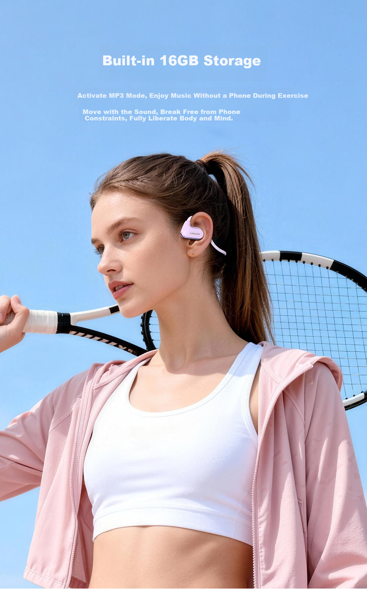 Langston Bluetooth Open-Ear Wireless Bone Conduction Headphones Sports Running Cycling Non-In-Ear Earphones Compatible with Apple BE25 Lilac Purple 7